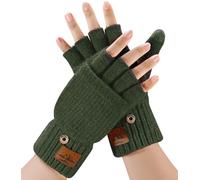 CHENMEI Fingerless Gloves Men and Women - Half Finger Gloves with Cap, Winter Flip Gloves with Touch, Mittens with Alpaca Wool, Winter Gloves for Men and Women, Green, Gleiche Größe