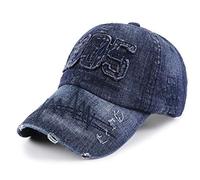 CHENNUO Mens Denim Baseball Caps Washed Cotton Distressed Cap Casual Outdoor Trucker Hat (Navyblue)