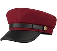 CHENNUO Military Cap Women Flat Cap Hat Mariner Barge Fiddler Cap Winter PU Leather Visors (Light Red)