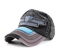 CHENNUO Vintage Distressed Cap Mens Cotton Embroidered Baseball Caps Snapback Trucker Hat (Black)