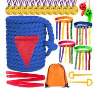 Chennyfun 20 FT Tug of Blue War Rope Kit for Kids and Adults with Pulling Tails Flag Whistle Medal Accessories, Outdoor Games Field Day Family Reunion Backyard Lawn Carnival Party Games