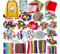 Chennyfun 3000pcs+ Arts and Crafts Supplies for Kids, Craft Art Kits for Toddlers with Unicorn Storage Bag, All in One D.I.Y. Crafting Set Includes Pom Poms, Feathers, Beads, Supply for Kids Ages 4-12