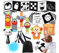 Chennyfun 32 Pcs Black and White Sensory Toys for Babies, Baby Sensory Set Newborn Toys Set with Sensory Cards, Baby Rattles, Ribbon Ring, Scarf, Soft Book, for Newborn Toys Baby Sensory Box Gifts