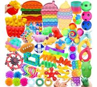 Chennyfun 59PCS Fidget Toy Set, Fidget Toys Pack, Relief Stress Green Bug Toy, Sensory Anxiety Decompression Toys for Autism, Fries Burger Ice Cream Relaxing for Adults Kids Party Favors Birthday Gift