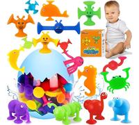 Chennyfun Animal Suction Bath Toys Set, 30 Pcs Silicone Suction Cup Toys for Kids 3+ Years Old, Sensory Sucker Toy Building Toy, Fidget Toy for Toddler, Travel Bathtub Toy Birthday Gift for Boys Girls