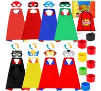 Chennyfun Children's Superhero Costume, 4 Pieces, Double-Sided Superhero Cape with 8 Superhero Masks and 8 Superhero Bracelets, Gifts for Children's Birthday, Carnival, Halloween, Christmas Party