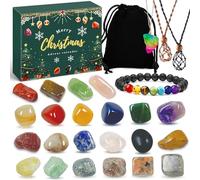 Chennyfun Crystal Advent Calendar 2024-24 Days Christmas Countdown Natural Crystals Gemstone Toys Collection Kit, with Storage Bag and Adjustable Necklace Rope, Gifts for Kids Adult