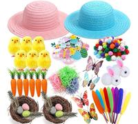 Chennyfun Easter Bonnet Kit Easter Decorations - DIY Easter Bonnet Hat for Kids Boys Girls with Hat, Butterfly, Nest, Feathers, Great Accessory For Easter Celebrations