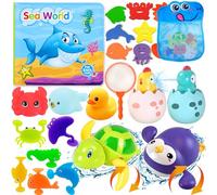 Chennyfun Eggshell Dinosaur Baby Bath Toy Game Set, 22PCS Floating Spray Water Bathing Toys, with Bath Books, Suction Cup Toys, Suction Spinners, Swimming Pool Squirt Toys for Kids Boys Girls Toddlers