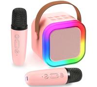 Chennyfun Karaoke Machine 2 Microphones,Mini Karaoke Machine with 2 Wireless Microphones,Portable Bluetooth Speaker with Voice Changing Effects & LED Lights, Best Birthday Gift Toys for Girls and Boys