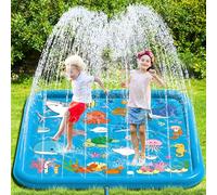 Chennyfun Kids Splash Pad, 68'' Sprinkler & Splash Play Mat | Animals Learning, Summer Garden Outdoor Pool Beach Play, Spray Mat Splash Water Toys, For Toddlers Children Boys Girls