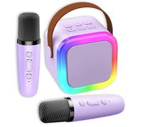 Chennyfun Purple Karaoke Machine with 2 Microphones, Mini Portable Bluetooth Speaker with LED Lights for Home, Party, Toy for Boys and Girls Ages 3+