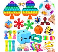 Chennyfun Rainbow Fidget Toy Set, 30 Pcs Sensory Toys for Autism ADHD, Stress Reliever with Toy Box Push-It Toy, Infinite Cube, Stress Ball Anti-anxiety Birthday Gift for Teen Children Adult