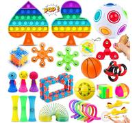 Chennyfun Rainbow Fidget Toy Set, 30Pcs Sensory Toys for Autism ADHD, Stress Reliever with Toy Box Push-It Toy, Magic Bean Rotating Cube, Stress Ball Anti-anxiety Birthday Gift for Teen Children Adult