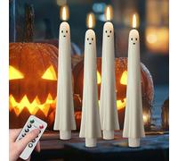 CHENRI 4PCS Ghost Flameless Taper Candles with Remote and Timer, Flickering Ghost Taper Candles, 3D Spooky Ghost Halloween LED Candle Battery Operated, Cute Ghost Taper Candle for Home Party Decor