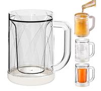 CHENRI Double Layer Ice Cold Beer Glass, Freezer Beer Mug, Double Wall Insulated Plastic Beer Glasses, Clear Frozen Drink Cup with Handle, Freezer Ice Mug, Ice Cold Glasses for Beer, Tea, Cocktail