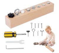 CHENRI Educational Screw-Tightening Busy Board, Montessori Screwdriver Board Set, Wooden Sensory Busy Board Toddler Toys, Fine Motor Skills, STEM Toys Montessori Toys for Kids and Toddlers (8 Holes)