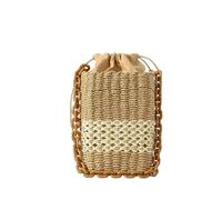CHENSHI Straw Bag Fashion Acrylic Chains Buckets Woven Women Shoulder Bags Handmade Summer Beach Trend Small Purses-khaki