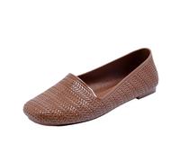 CHENSIYU Weave Rubber Flat Shoes for Women Solid Color Round Head lip On Ballet Shoe Women Non-Slip Flat Casual Shoes (Brown, 4.5)
