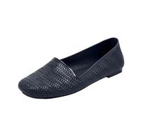 CHENSIYU Weave Rubber Flat Shoes for Women Solid Color Round Head lip On Ballet Shoe Women Non-Slip Flat Casual Shoes (Black, 4.5)