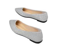 CHENSIYU Women's Slip OnFlat Shoes Glitter Ballet Shoe Pointed Toe Casual Work Comfortable Cute Shoes Ladies Flat Pumps for Driving and a y and Wedding (Silver, 5.5)
