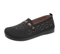 CHENSIYU Women's Wide Width Flat Shoes Casual Soft Knitted Breathable Classic Ballet Shoes Summer Round Toe lip On Dress Shoe Solid Color Flat Shoe (Black, 6)