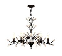 CHENSKN American Black Crystal Chandelier, Luxury Wrought Iron E14 During Lights,For Restaurant Living Room Hall,Elegant Creative LED Hanging Light-Black and crystal 86 * 55cm