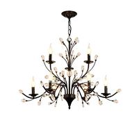 CHENSKN American Black Crystal Chandelier, Luxury Wrought Iron E14 During Lights,For Restaurant Living Room Hall,Elegant Creative LED Hanging Light-Black and crystal 86 * 60cm