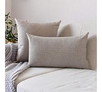 Chenso 2 packs of decorative woven cotton and linen striped pillowcases, cotton linen modern farmhouse pillowcases, for sofa bedroom car-30 * 50cm_Brown plain