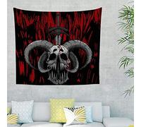 Chenso Bloody Gothic Satan Goat Sword Tattoo Wall Hanging Tapestry Dark Demon Goat Skull Artwork Tapestry Party Backdrop Cloth Dorm Wall Covering-150x200cm_White