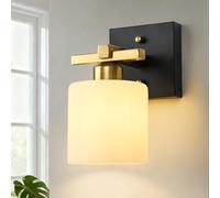 ChenSolara 1-Light Modern Vintage Indoor Wall Sconce, Vanity Single Luxury Hardwired Retro Textured Clear Oval Cone Glass Shade with Industrial Curved Rod Bathroom Lamp