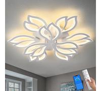 ChenSolara 35.4'' Flower Shaped LED Ceiling Light, 9-Petal Dimmable Modern Ceiling Lamp with Remote Control, Flush Mount Lighting Fixture for Living Room, Kitchen & Dining Room - White