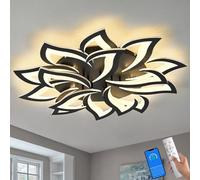 ChenSolara 39.4'' Flower Shaped LED Ceiling Light, 15-Petal Dimmable Modern Ceiling Lamp with Remote Control, Flush Mount Lighting Fixture for Living Room, Dining Room & Farmhouse - Black