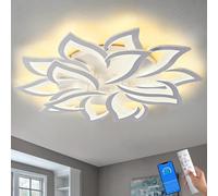 ChenSolara 39.4'' Flower Shaped LED Ceiling Light, 15-Petal Dimmable Modern Ceiling Lamp with Remote Control, Flush Mount Lighting Fixture for Living Room, Dining Room & Farmhouse - White