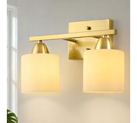 ChenSolara Modern 2 Light Wall Sconce, Gold Double Vanity Wall Light with Frosted Glass Shades, E26 Bathroom Wall Lamp, Decorative Lighting for Bedroom & Living Room