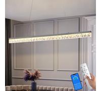 ChenSolara Modern Led Chandelier for Kitchen Island, Dimmable Rectangle Pendant Light with Remote and App Control, Elegant Textured Light Bar Fixture for Dining Room and Living Room
