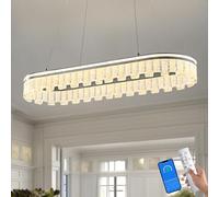 ChenSolara Modern Pendant Lights Kitchen Island, Dimmable Led Oval Runway Fixtures Silver Aluminum Bar Lights for Dining Room, Kitchen, Dining Room, Living Room