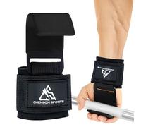 Chenson Sports Weight Lifting Hooks (Pair) - 600LBS Capacity with 8MM Neoprene Wrist Support, Non-Slip Steel Hooks for Deadlifts, Pull Ups, Rows, Shrugs - Anti-Rip Nylon Power Straps (Black)