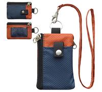 CHENSPRX Minimalist RFID Blocking Small Wallet with ID Window,WaterResistant Zip Id Case Wallet with Lanyard Keychain for Cards,Cash,Travel,Women,Men, Navy+Sedona, S, Minimalist