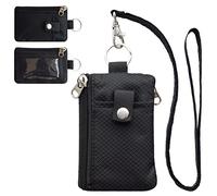 CHENSPRX Minimalist RFID Blocking Small Wallet with ID Window,WaterResistant Zip Id Case Wallet with Lanyard Keychain for Cards,Cash,Travel,Women,Men, Black, Minimalist