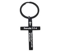 CHENVA Bible Verse Cross Keychain Strength Bible Verse Stainless Steel Key Ring Christian Gift for Women Men, Proverbs 3:5-6 Black, Large