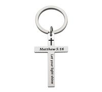 CHENVA Bible Verse Cross Keychain Strength Bible Verse Stainless Steel Key Ring Christian Gift for Women Men, Matthew 5:16, Large