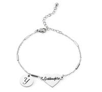CHENVA Goddaughter Gifts Godaughter Bracelet Bangle With Initial Charm Baptism Gifts for Goddaughter First Communion Gift, S, Stainless Steel, n