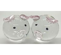 ChenXi Crystal Glass Couple Pig Ornament Lovers Pink (2 Pigs)