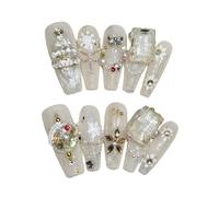 Chenxi Studio 10 Pcs False Nails with Christmas Tree Snowflake Full Covers Stick on Nails Christmas Press On Nails Artificial Nails