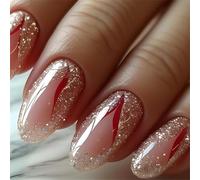 Chenxi Studio 24 Pcs Almond Shaped False Nails Autumn Winter Acrylic Nails Sparkling Press On Nails Fashion Full Covers Stick on Nails