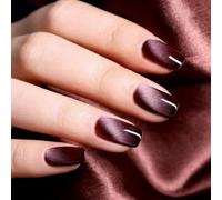 Chenxi Studio 24 Pcs Cats Eye False Nails Glossy Artificial Nails Elegant Full Covers Stick on Nails Mediums Length Press On Nails