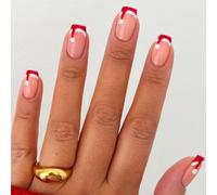 Chenxi Studio 24 Pcs Christmas Press On Nails Short False Nails French Tip Full Covers Stick on Nails Christmas Hat Artificial Nails