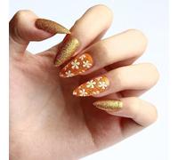 Chenxi Studio 24 Pcs Flower Press On Nails Mediums Almond Artificial Nails Glittering Full Covers Stick on Nails Winter False Nails
