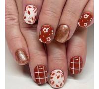 Chenxi Studio 24 Pcs Flowers and Lines False Nails Short Square Full Covers Stick on Nails Winter Press On Nails Manicures Supplies